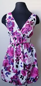 Chesley Floral Print w/Belt, Fluffy Hemline Dress